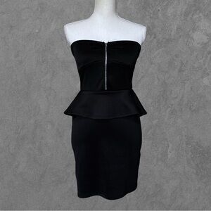 DEREK HEART | Black Strapless Mini Peplum Zip Front Dress Size M